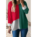Little Daisy Closet Little Daisy Closet Color Block Knit V-Neck Loose Sweater Evergreen