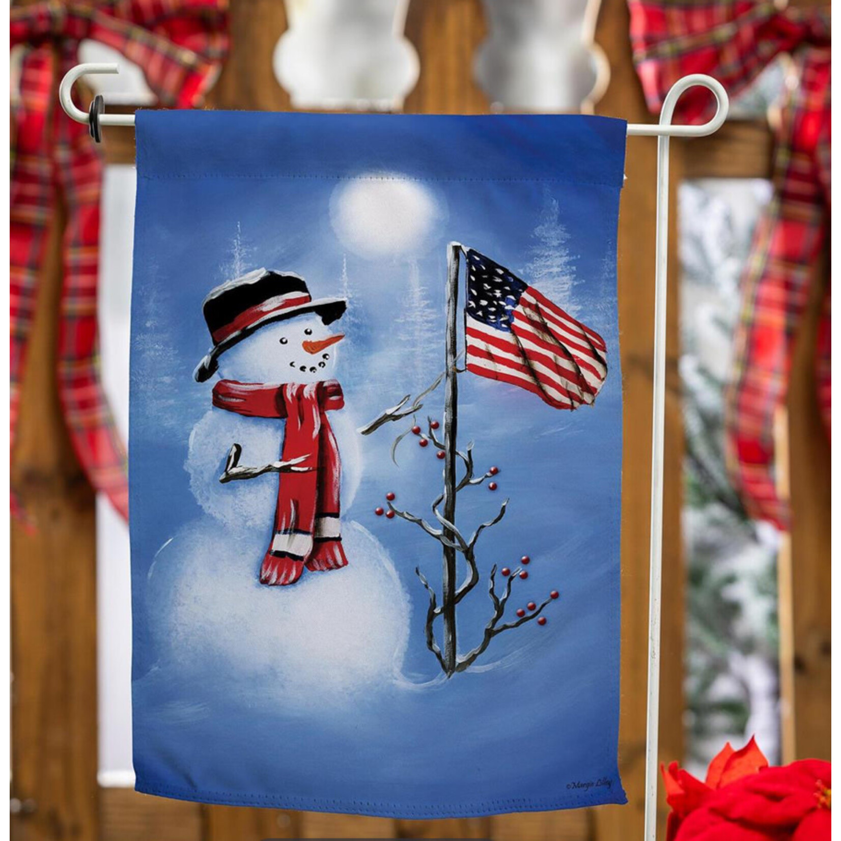 Evergreen Patriotic Snowman Garden Flag