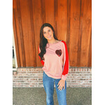 7th Ray Color Block Long Sleeve Shirt with Sequin Heart