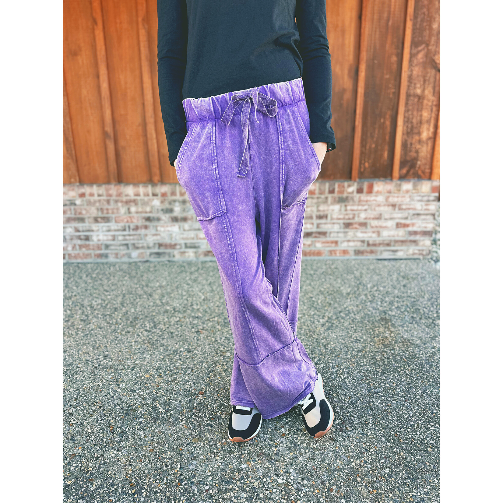 Zenana Zenana Exposed-Seam Flare Hem Pants with Pockets Violet