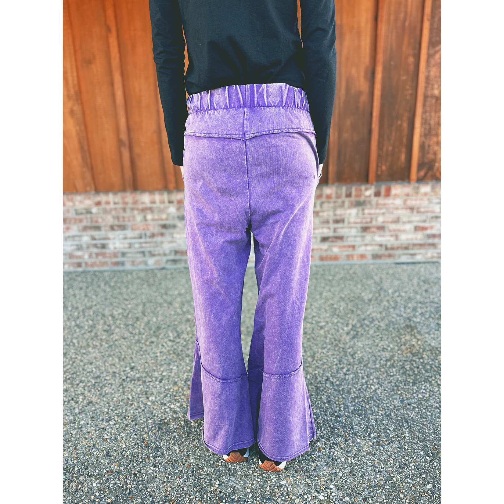 Zenana Zenana Exposed-Seam Flare Hem Pants with Pockets Violet