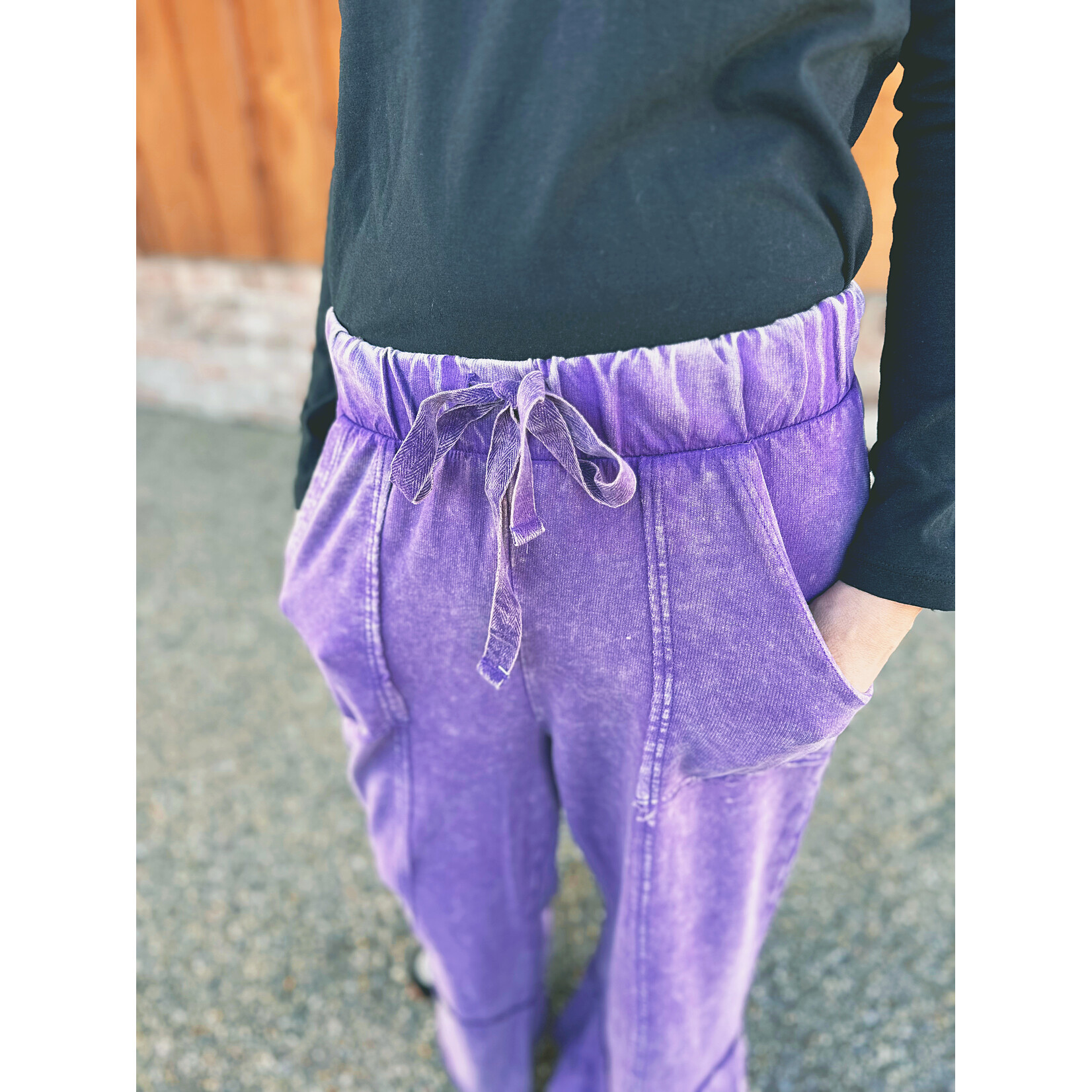 Zenana Zenana Exposed-Seam Flare Hem Pants with Pockets Violet