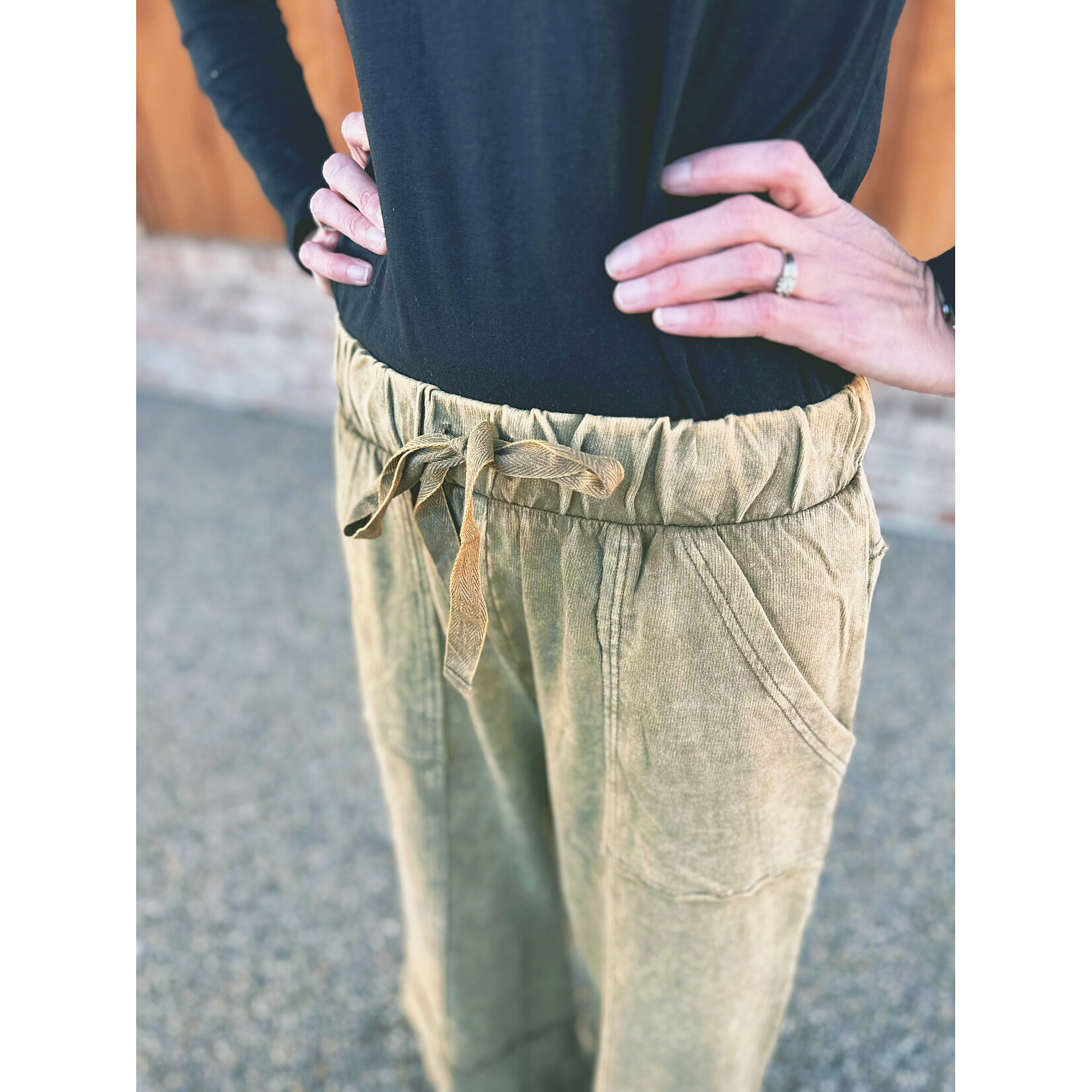 Zenana Zenana Exposed-Seam Flare Hem Pants with Pockets Dk Olive