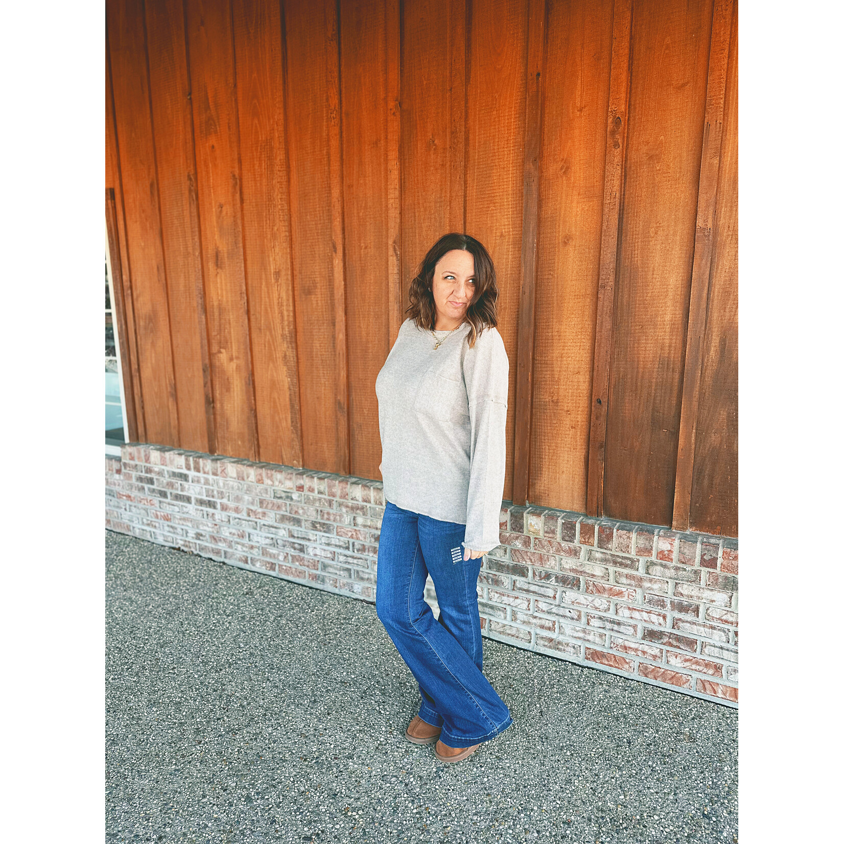 Zenana Zenana Ribbed Brushed Melange Hacci Sweater with Pocket Heather Mocha