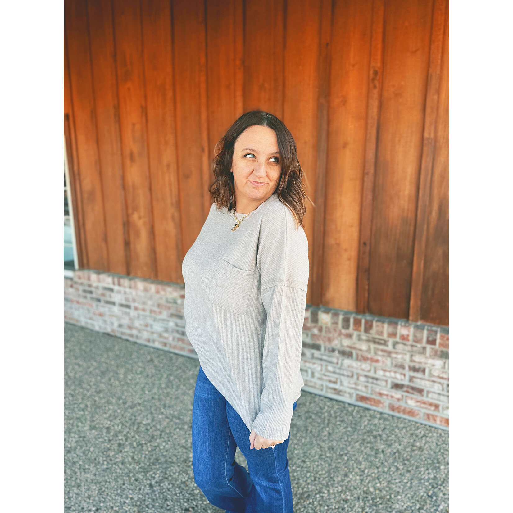 Zenana Zenana Ribbed Brushed Melange Hacci Sweater with Pocket Heather Mocha