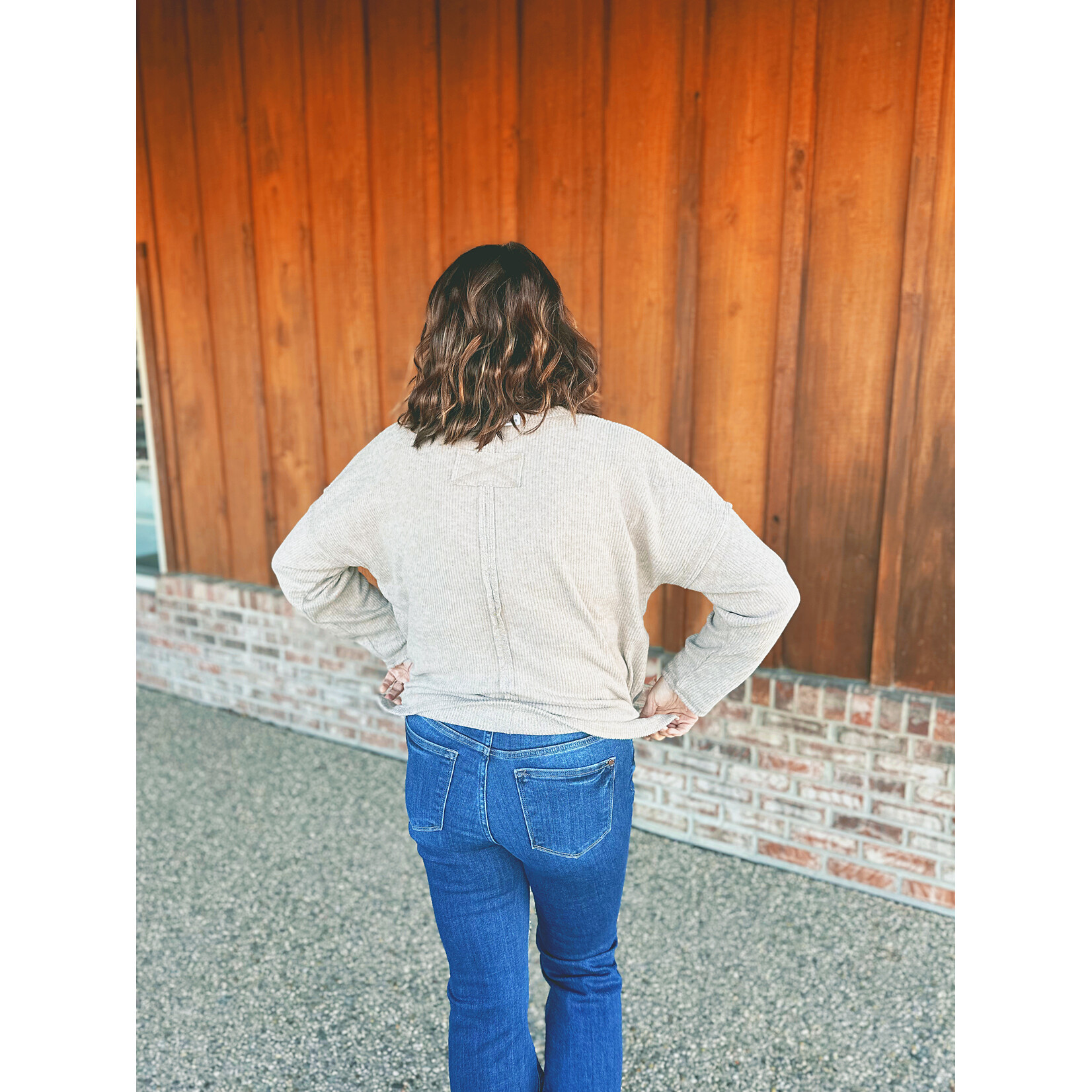 Zenana Zenana Ribbed Brushed Melange Hacci Sweater with Pocket Heather Mocha