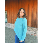 Zenana Zenana Ribbed Brushed Melange Hacci Sweater with Pocket Dusty Teal