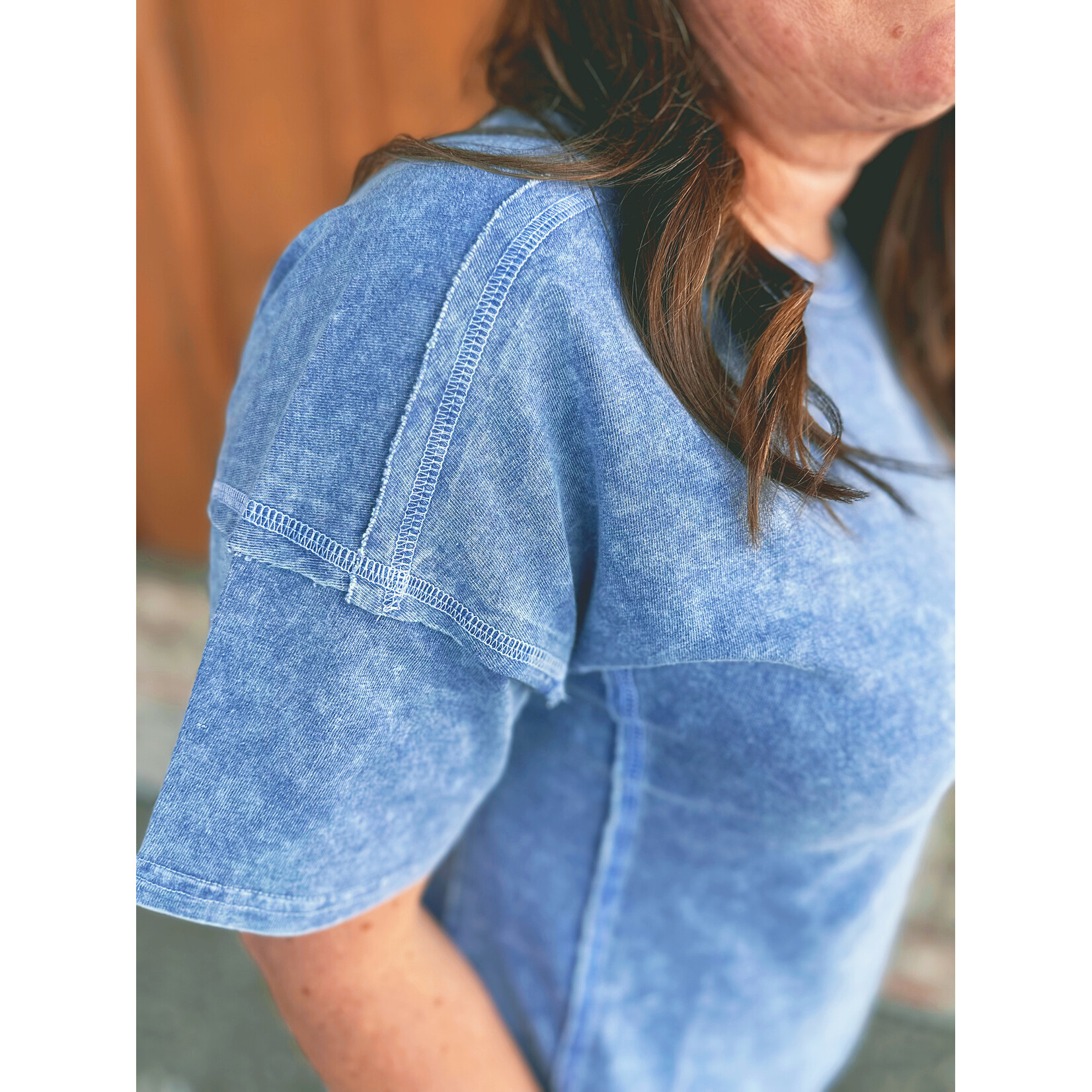 Zenana Zenana Halo Snow Washed Short Sleeve Tee & Shorts Set Navy