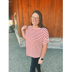 Zenana Zenana Striped Short Sleeve Hi-Low Tee Ruby