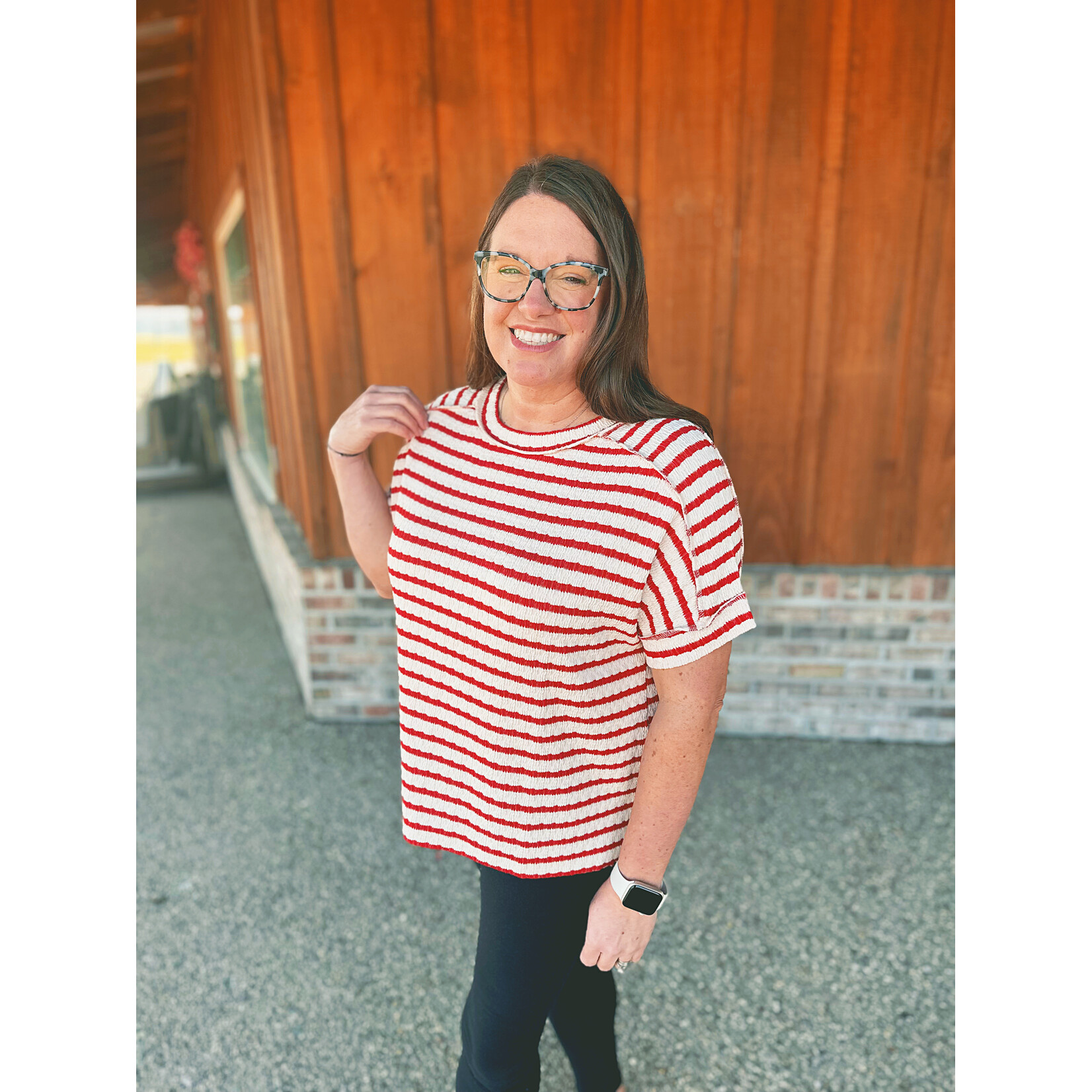 Zenana Zenana Striped Short Sleeve Hi-Low Tee Ruby