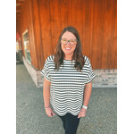 Zenana Zenana Striped Short Sleeve Hi-Low Tee Black