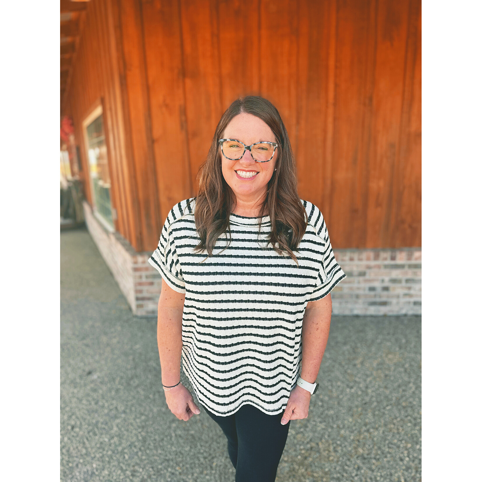 Zenana Zenana Striped Short Sleeve Hi-Low Tee Black