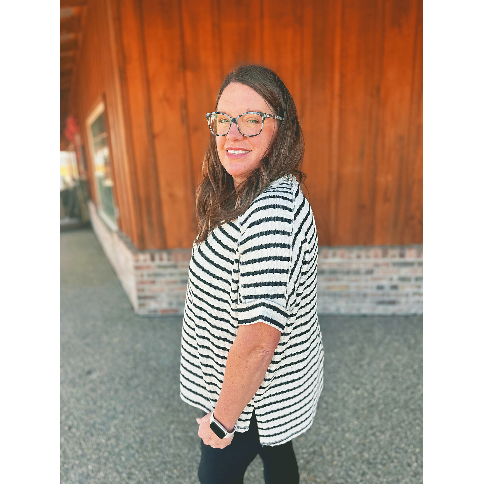 Zenana Zenana Striped Short Sleeve Hi-Low Tee Black