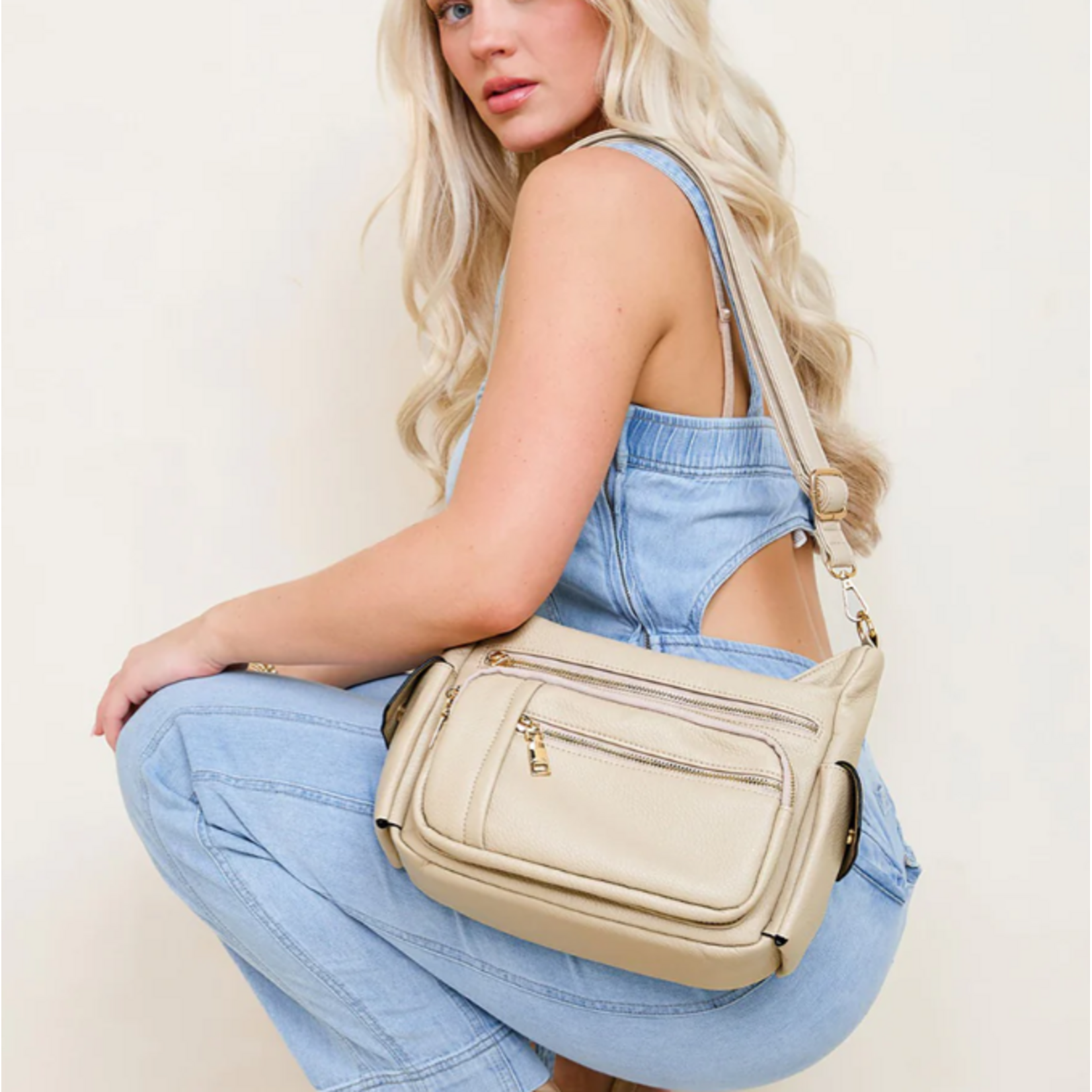 Jen & Co Jen & Co Nicole Multi Zip Crossbody Khaki M2677