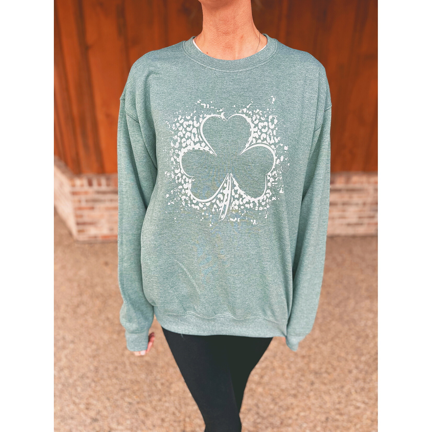 Kiki's Boutique Splattered Clover Crewneck Green