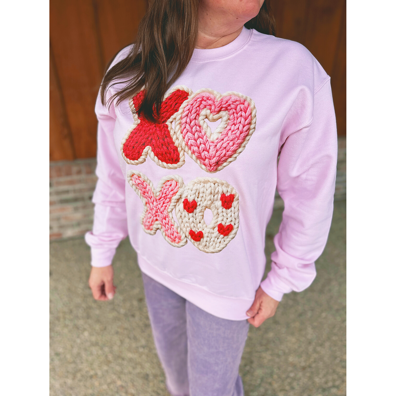 Kiki's Boutique XOXO Knit Crewneck Pink