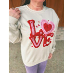 Kiki's Boutique Kiki's Faux Yarn Crochet Love Crewneck Sand