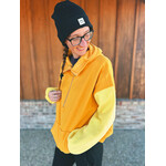 Bibi Clothing Color Block Elastic Hem Fleece Hoodie Apricot Multi