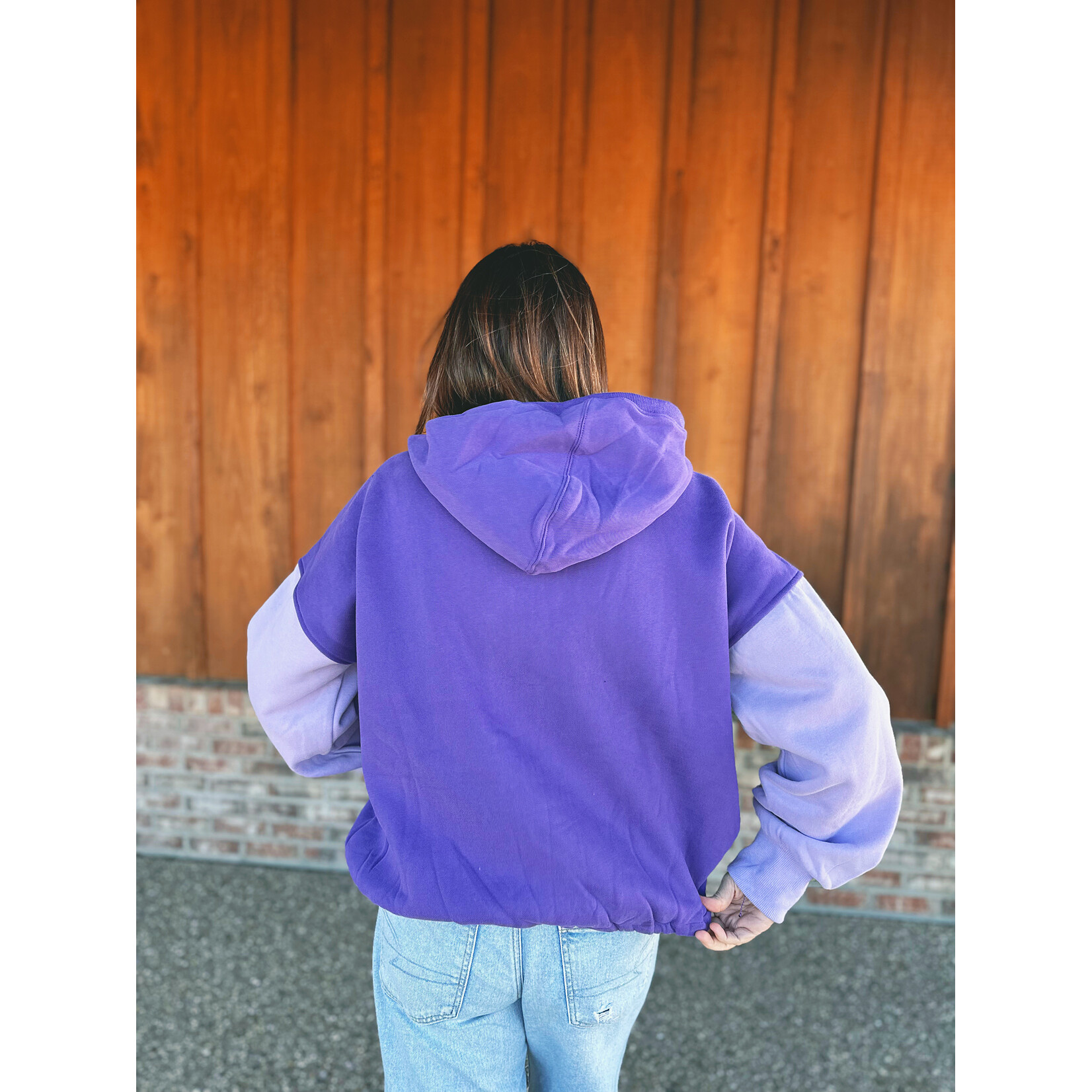 Bibi Clothing Color Block Elastic Hem Fleece Hoodie Periwinkle Multi