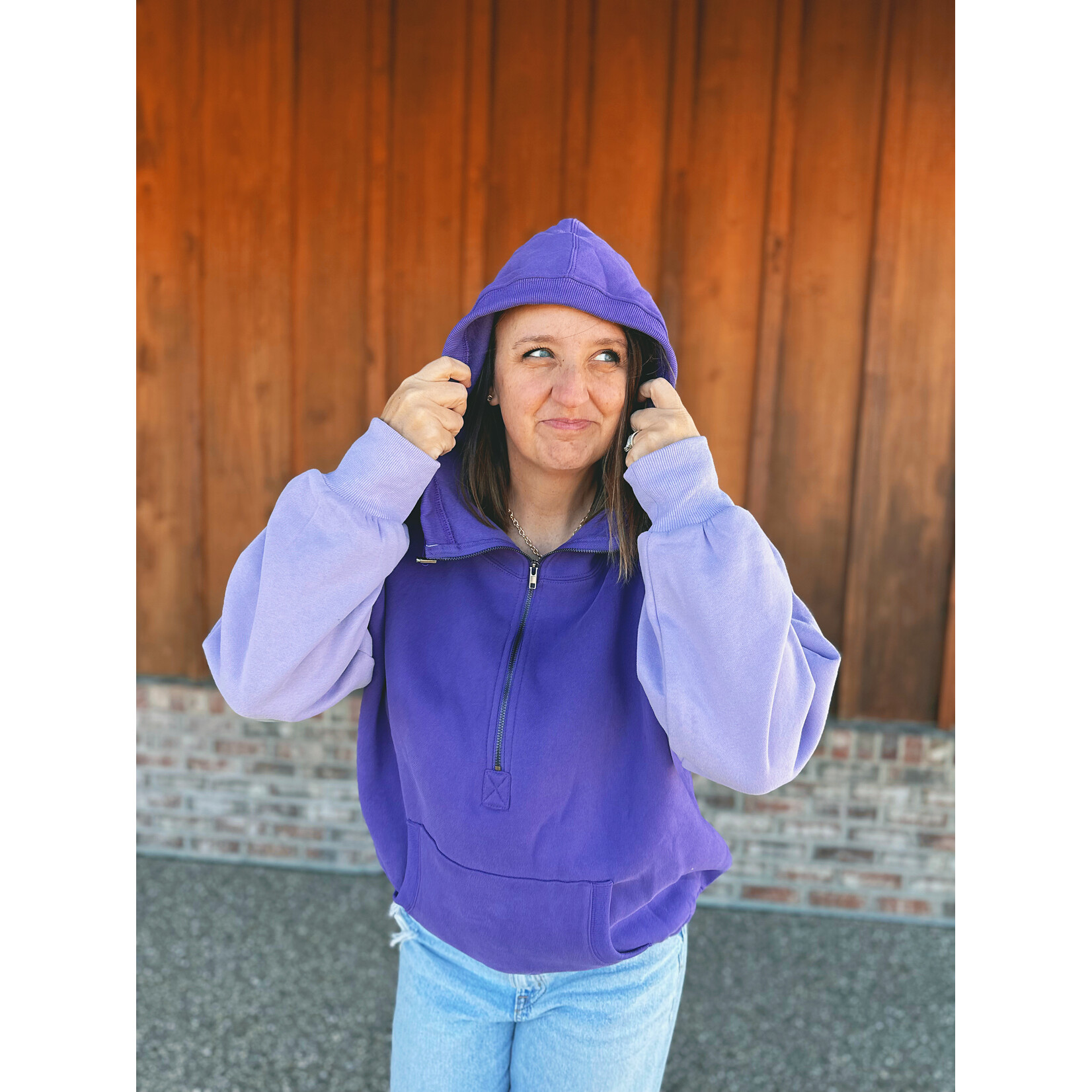 Bibi Clothing Color Block Elastic Hem Fleece Hoodie Periwinkle Multi