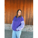 Bibi Clothing Color Block Elastic Hem Fleece Hoodie Periwinkle Multi