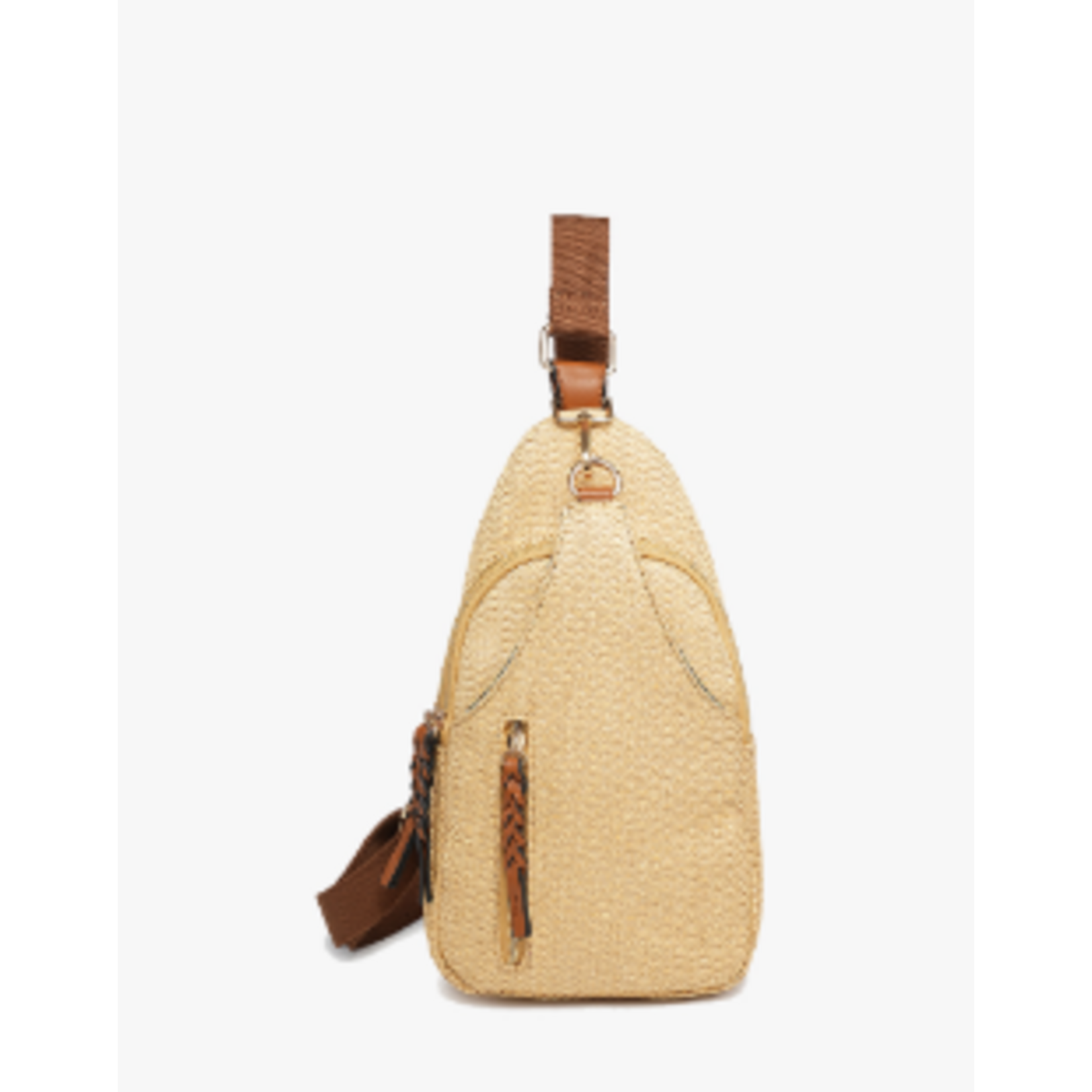 Jen & Co Jen & Co Nikki Sling Crossbody Micro Straw Natural/Brown M2342