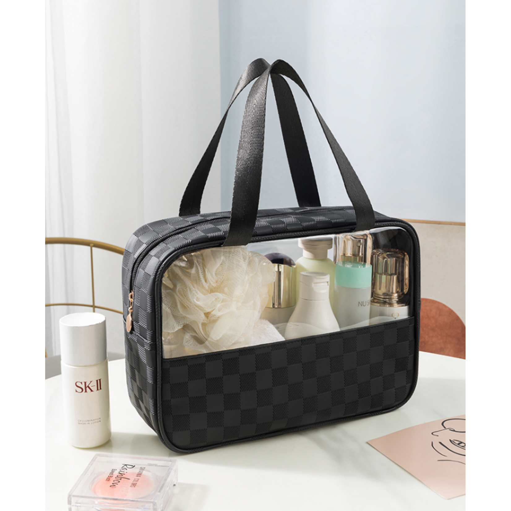 Zenana Zenana Checkered Travel Clear Bag Black