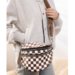 Zenana Zenana Double Zip Crescent Sling Bum Bag Brown Checkered
