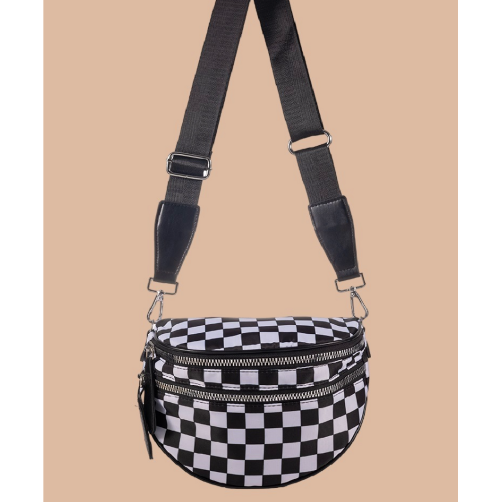 Zenana Zenana Double Zip Crescent Sling Bum Bag Black Checkered