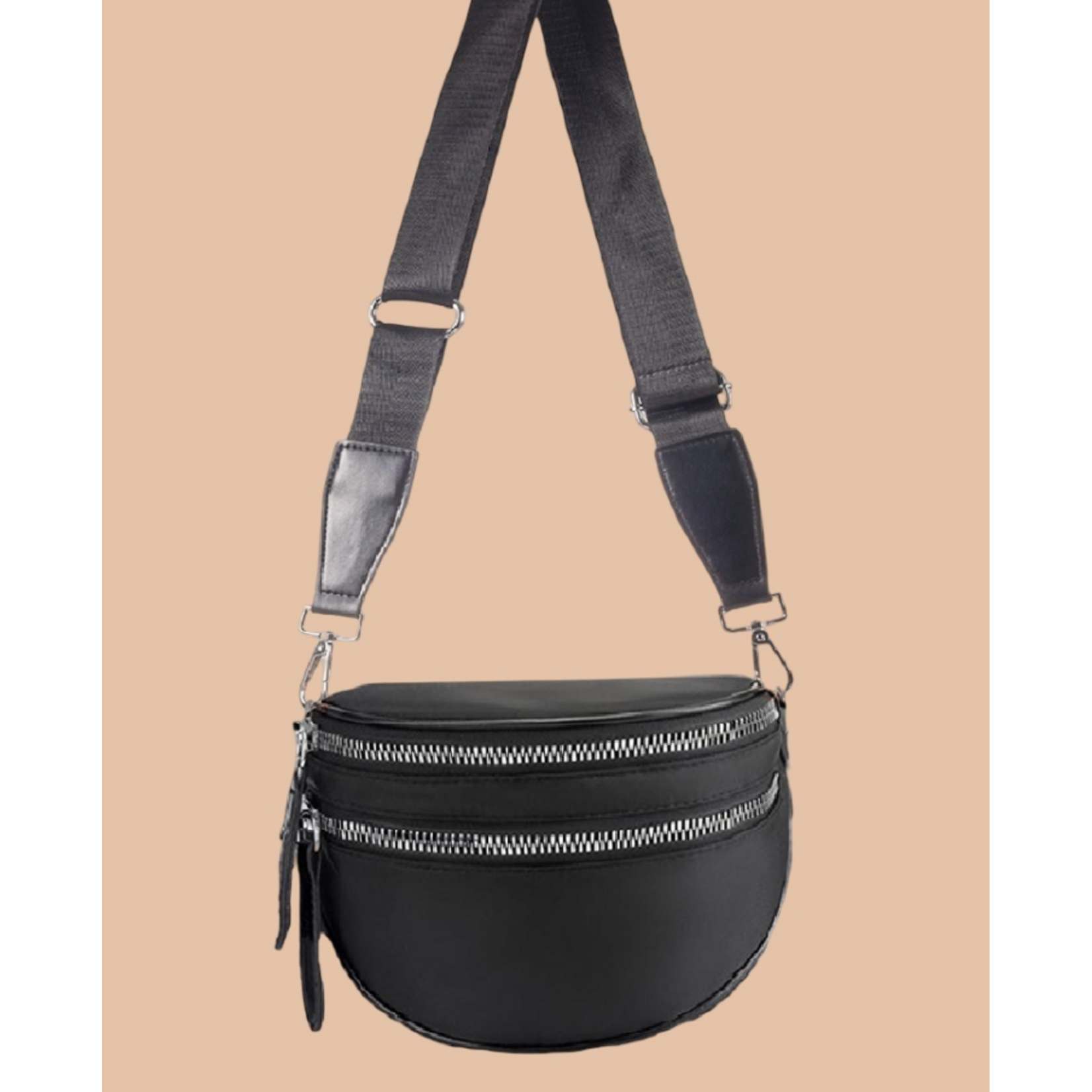 Zenana Zenana Double Zip Crescent Sling Bum Bag Black