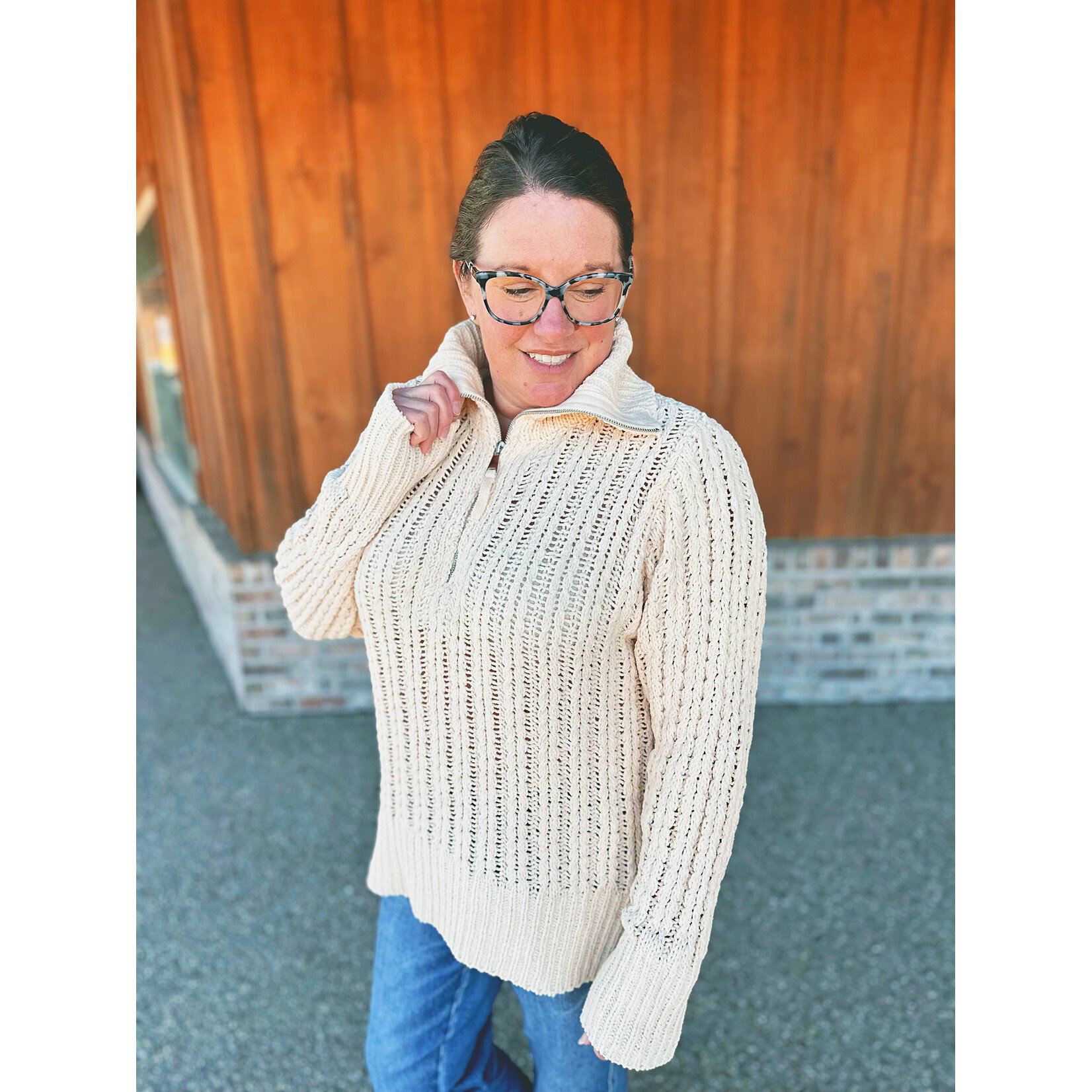 Simply Southern Simply Southern So Soft Quarter Zip Knit Sweater Parchment Cream