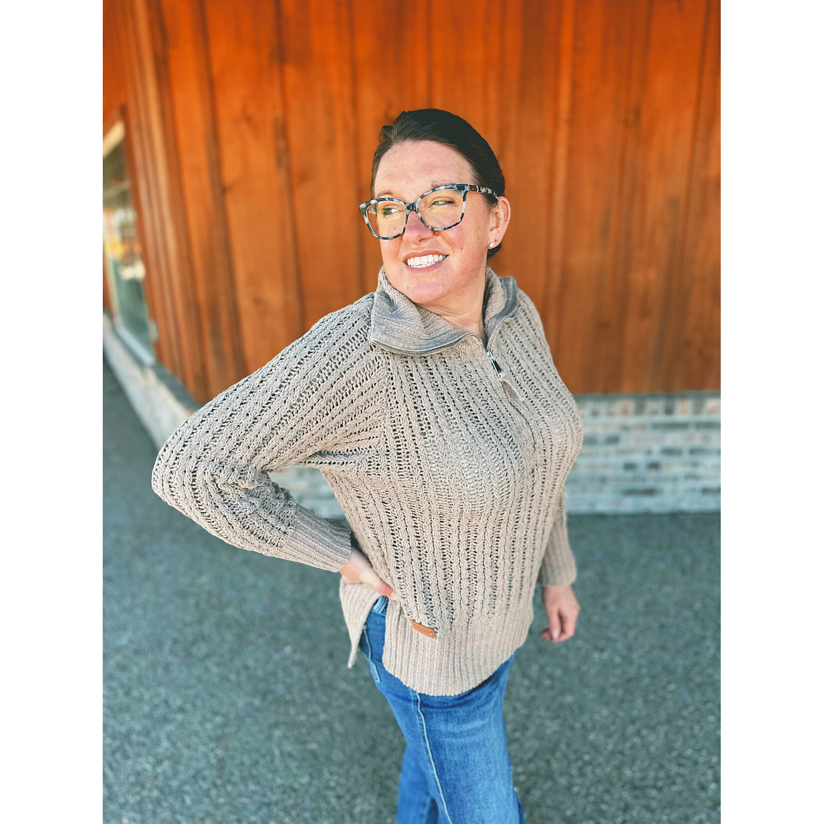 Simply Southern Simply Southern So Soft Quarter Zip Knit Sweater Tan