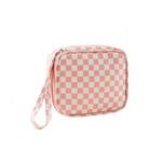 Zenana Zenana Checkered Cosmetic Makeup Travel Case Pink