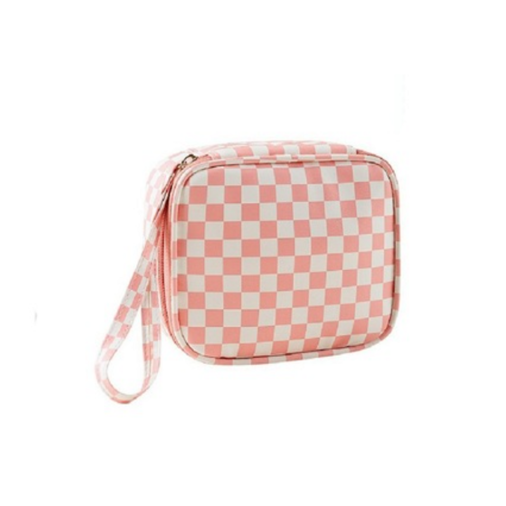 Zenana Zenana Checkered Cosmetic Makeup Travel Case Pink