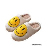 Zenana Zenana Soft Plush Cozy Slippers Smiley Ivory
