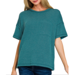 Zenana Zenana Raised Rib Exposed Seam Short Sleeve Top Teal