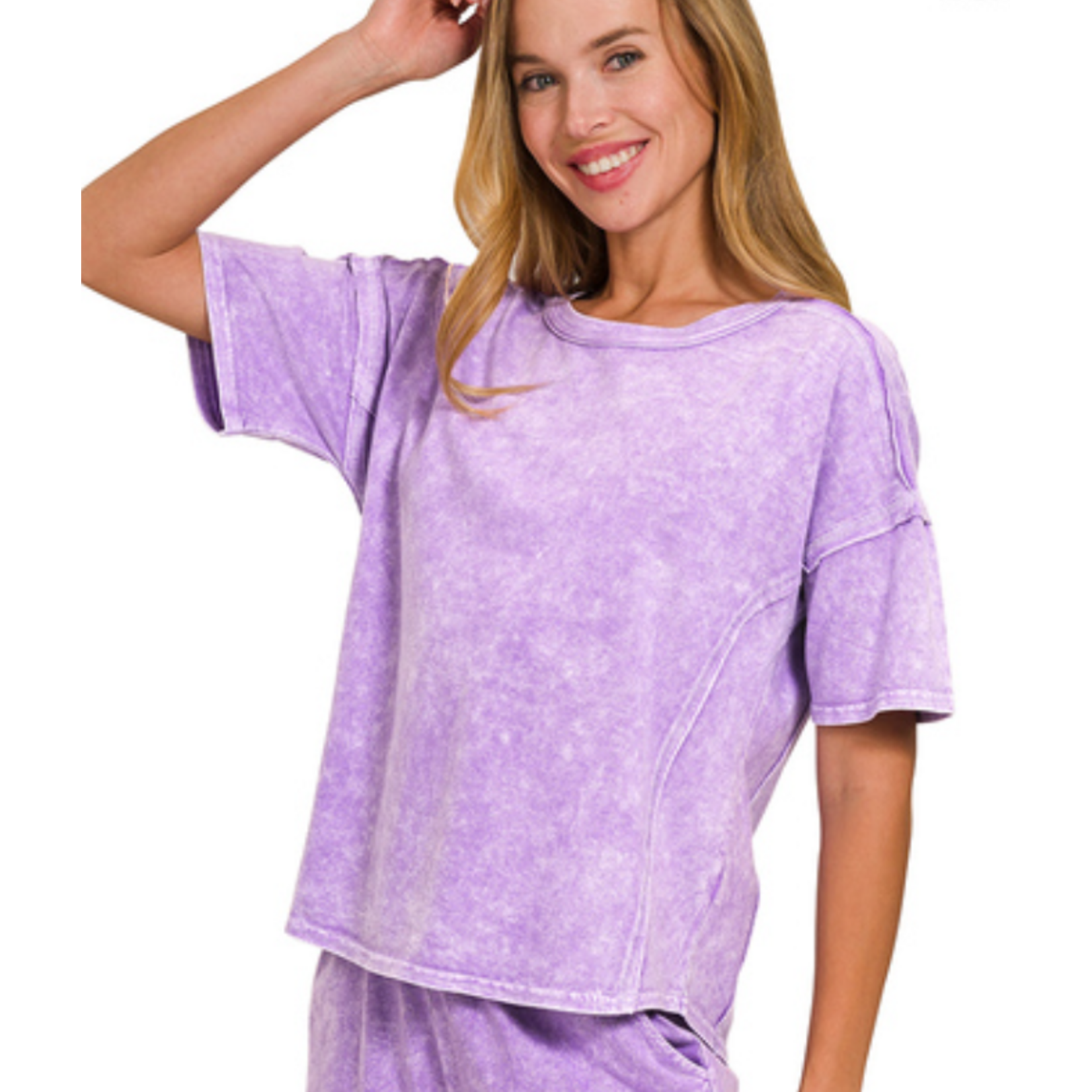Zenana Zenana Halo Snow Washed Short Sleeve Tee Violet