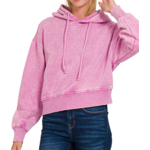 Zenana Zenana Acid Wash Fleece Cropped Hoodie Mauve