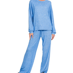 Zenana Zenana Soft Melange Hacci Long Sleeve Tee & Pants Set Ocean Blue