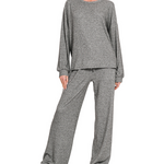 Zenana Zenana Soft Melange Hacci Long Sleeve Tee & Pants Set Black