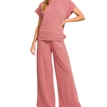 Zenana Zenana Cotton Slub Short Sleeve Tee & Pants Set Winter Rose