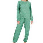 Zenana Zenana Hacci Long Sleeve Round Neck Tee & Jogger Set Dk Green