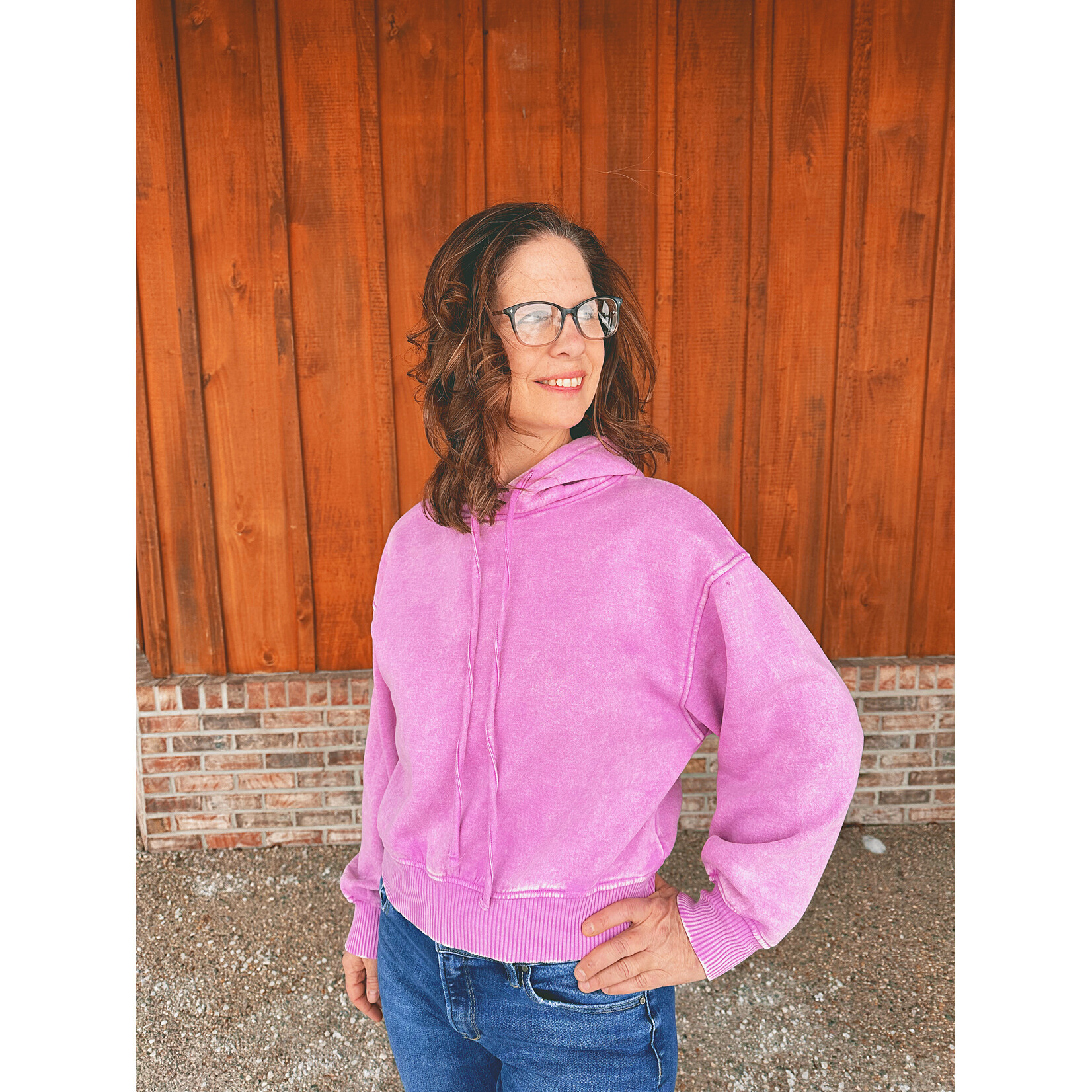 Zenana Zenana Acid Wash Fleece Cropped Hoodie Mauve