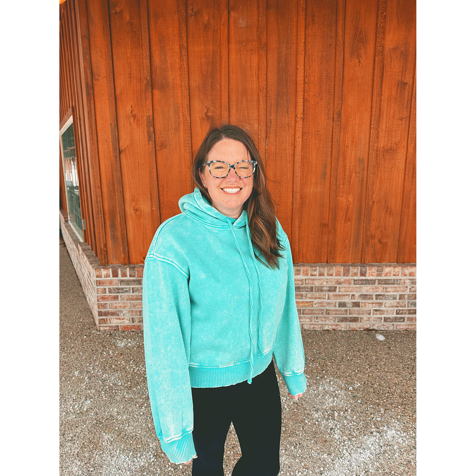 Zenana Zenana Acid Wash Fleece Cropped Hoodie Turquoise