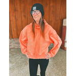 Zenana Zenana Acid Wash Fleece Cropped Hoodie Coral