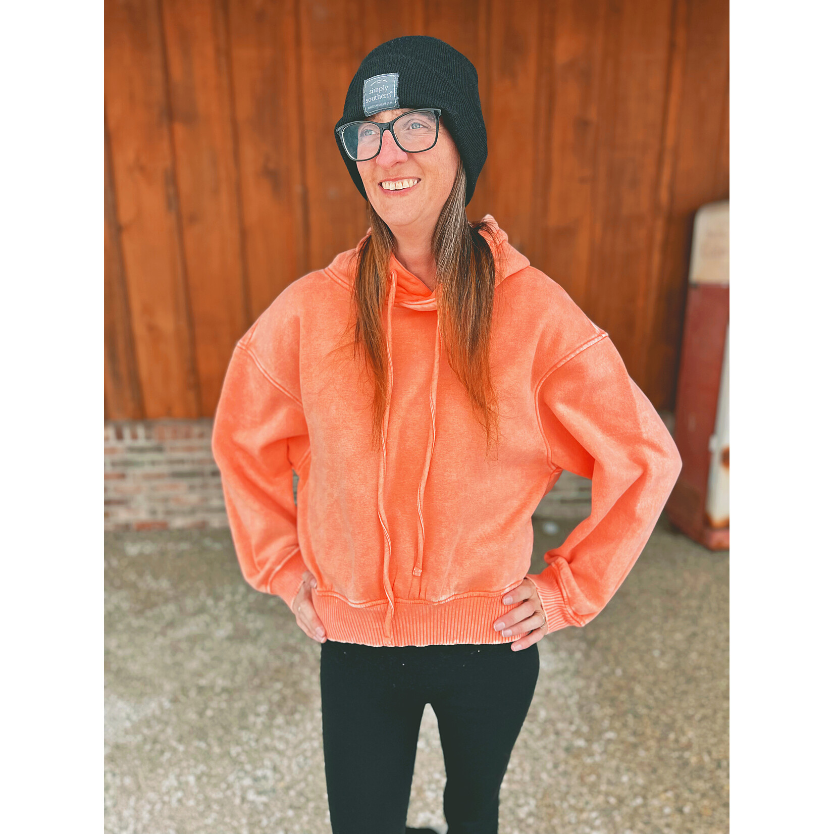 Zenana Zenana Acid Wash Fleece Cropped Hoodie Coral