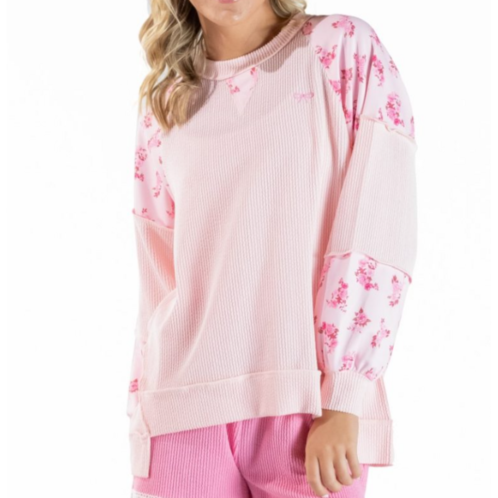 Simply Southern Simply Southern Oversized Long Sleeve Corded Top Princess Pink
