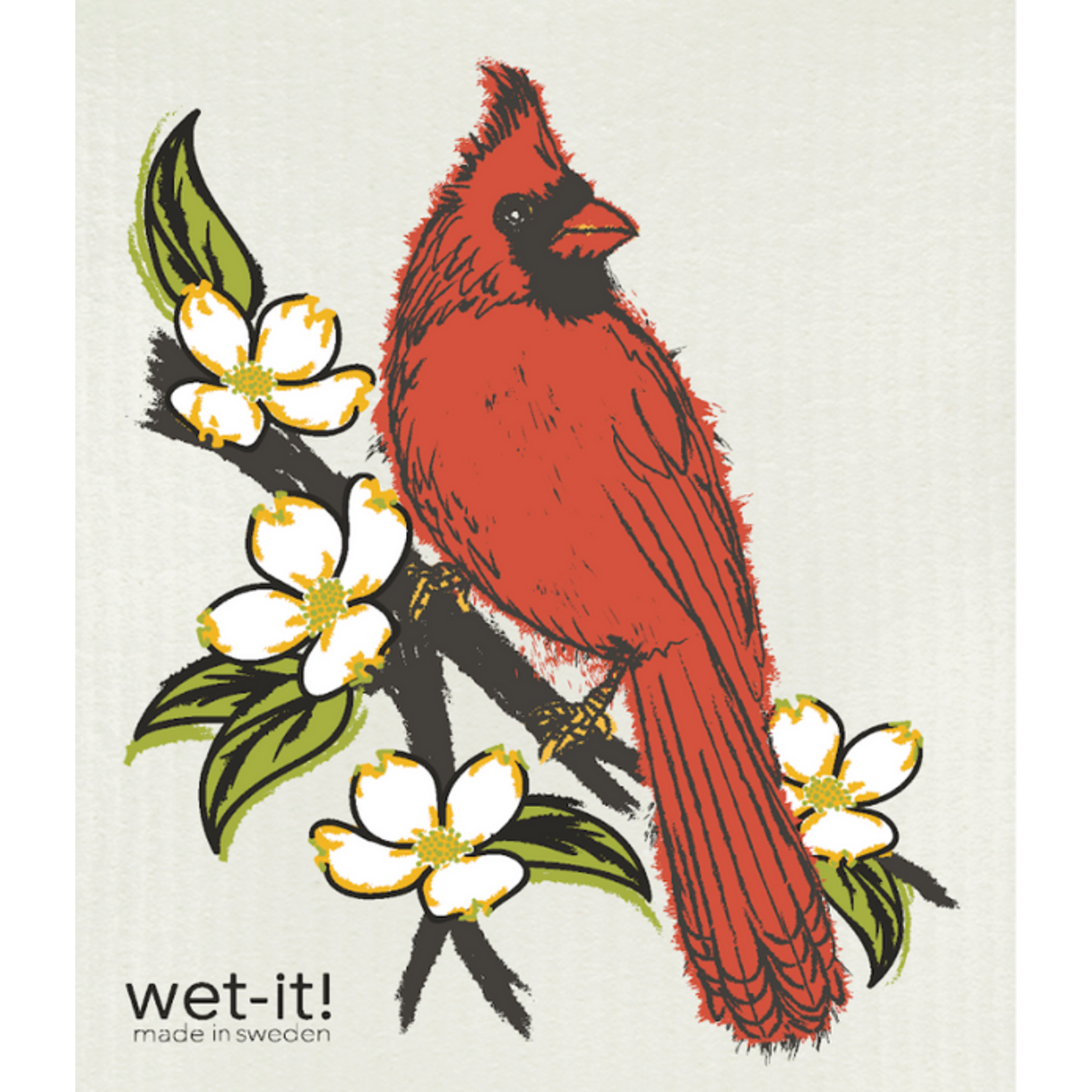 Swedish Treasures Wet It! Northern Red Cardinal Swedish Dishcloth