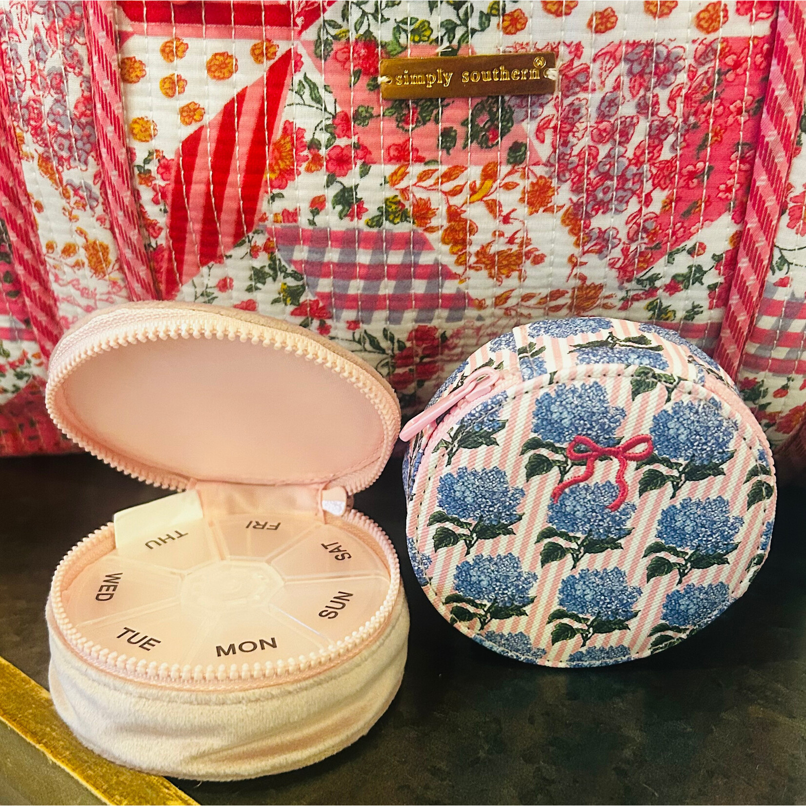 Simply Southern Simply Southern Pill Case Blue Floral & Stripes