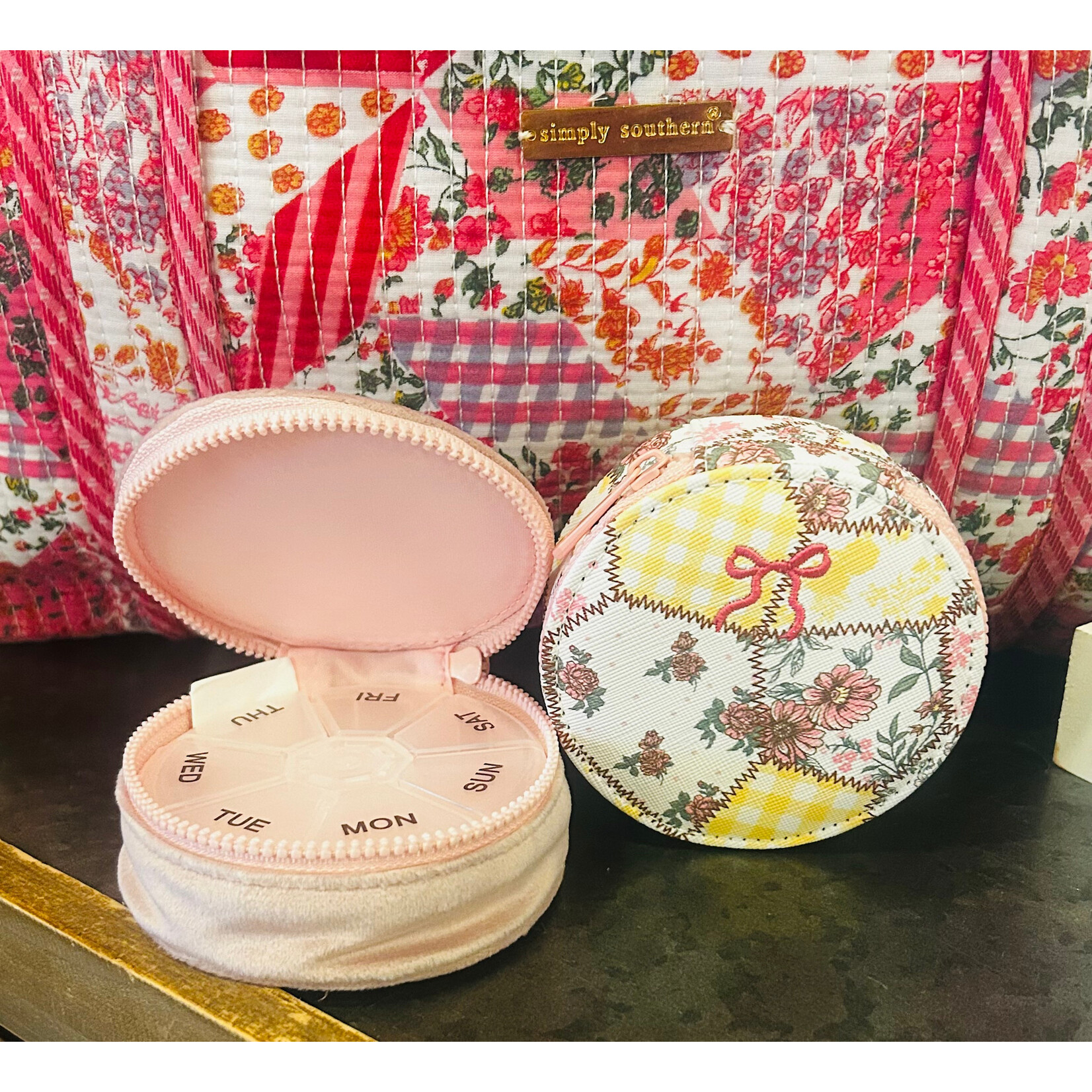 Simply Southern Simply Southern Pill Case Yellow & Pink Patchwork